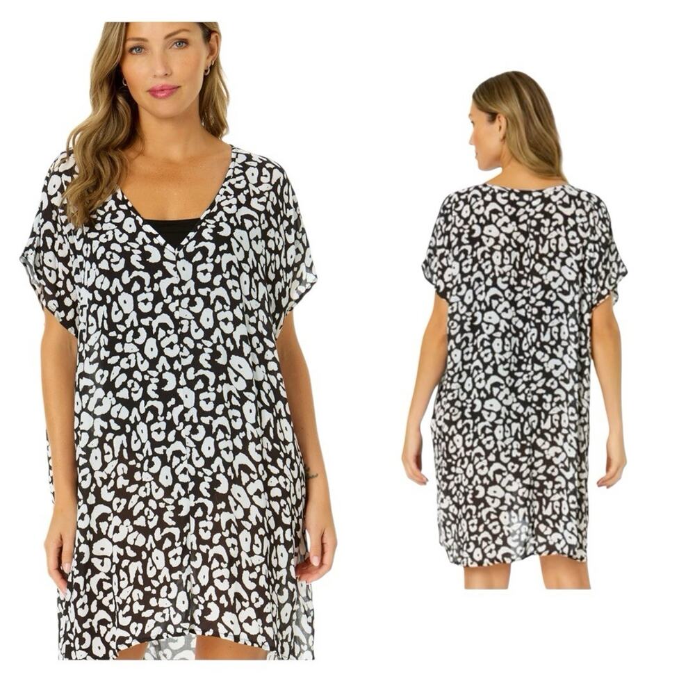 ANNE COLE Women's M Resort Wear V Neck Tunic Swimsuit Cover Up NWT Beach‎